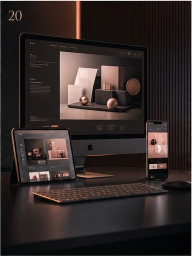 Web design presentation on monitor, tablet and phone