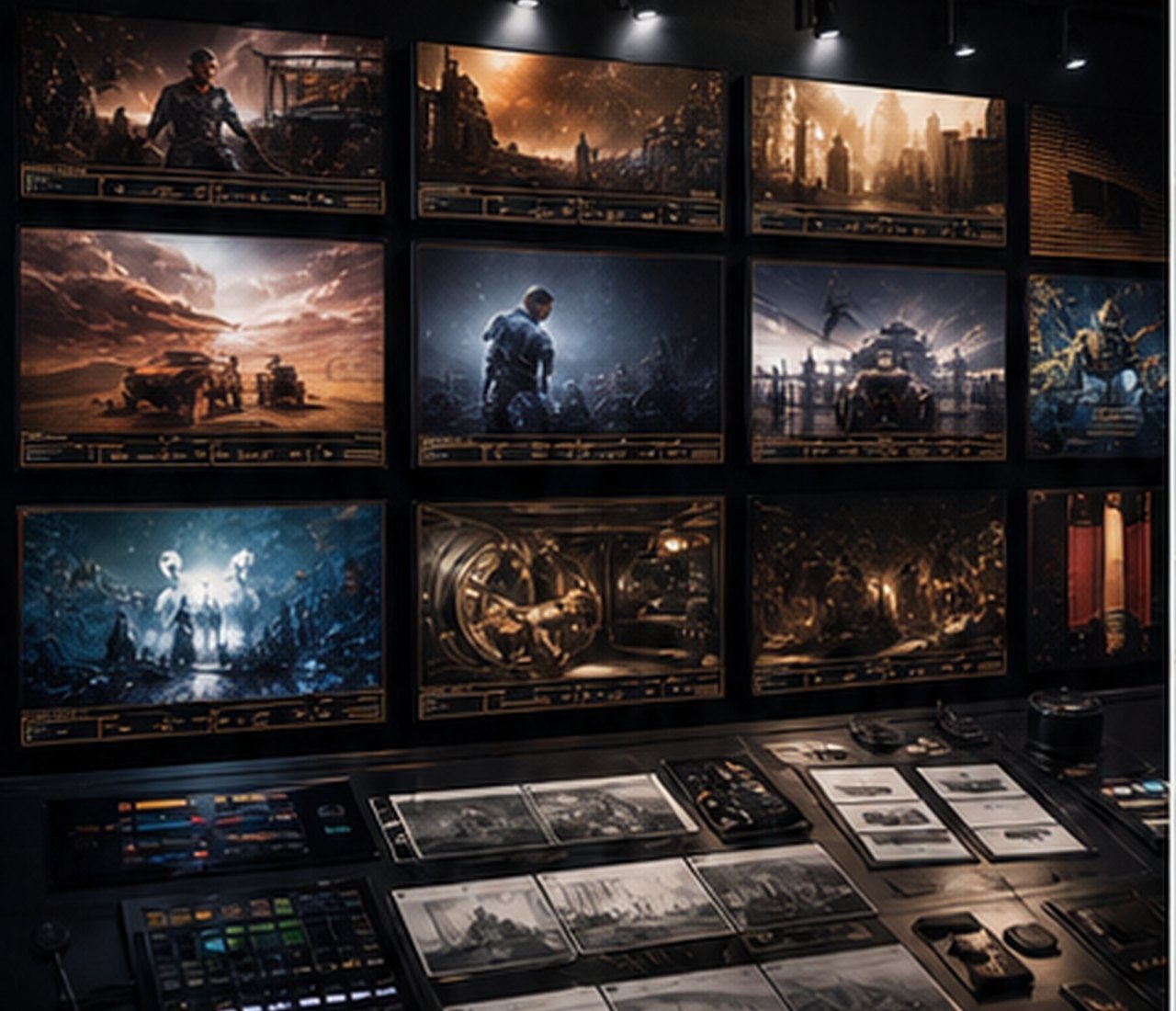 Motion design storyboard wall with cinematic frames