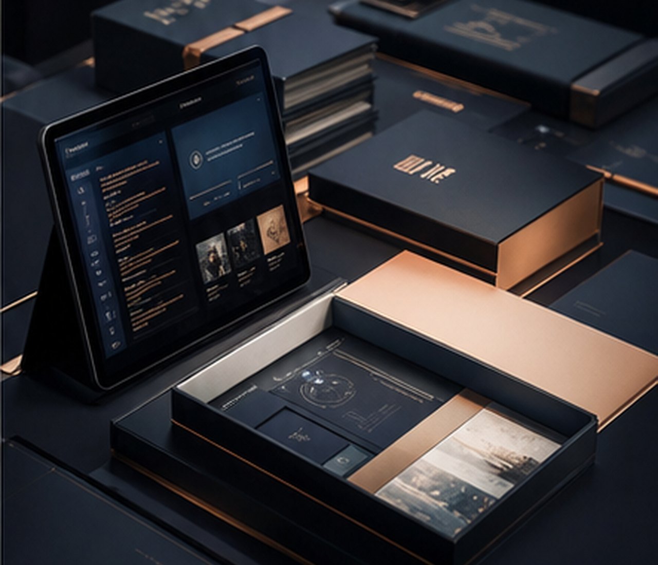 Client onboarding and handover portal with tablet dashboard and delivery boxes